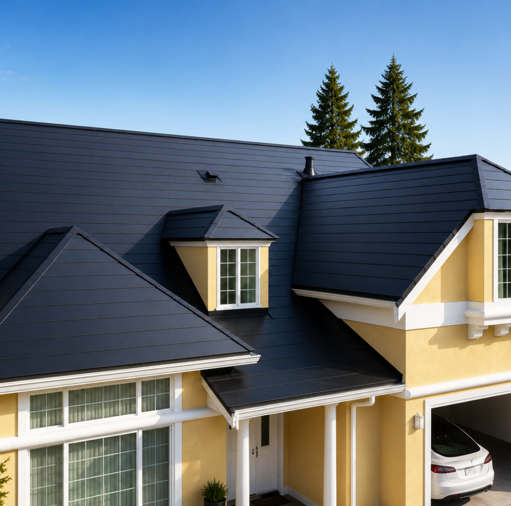 Tesla Solar Roof tiles on a residential home