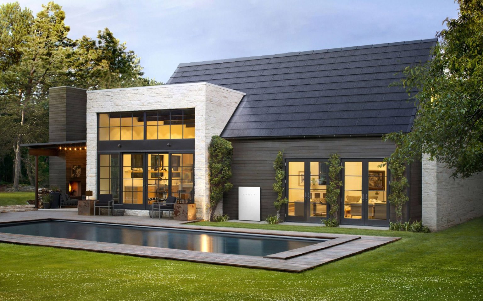 Tesla solar panels on a modern home