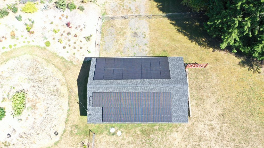 Poulsbo garage roof replacement with CertainTeed Northgate shingles and Solstice solar installation